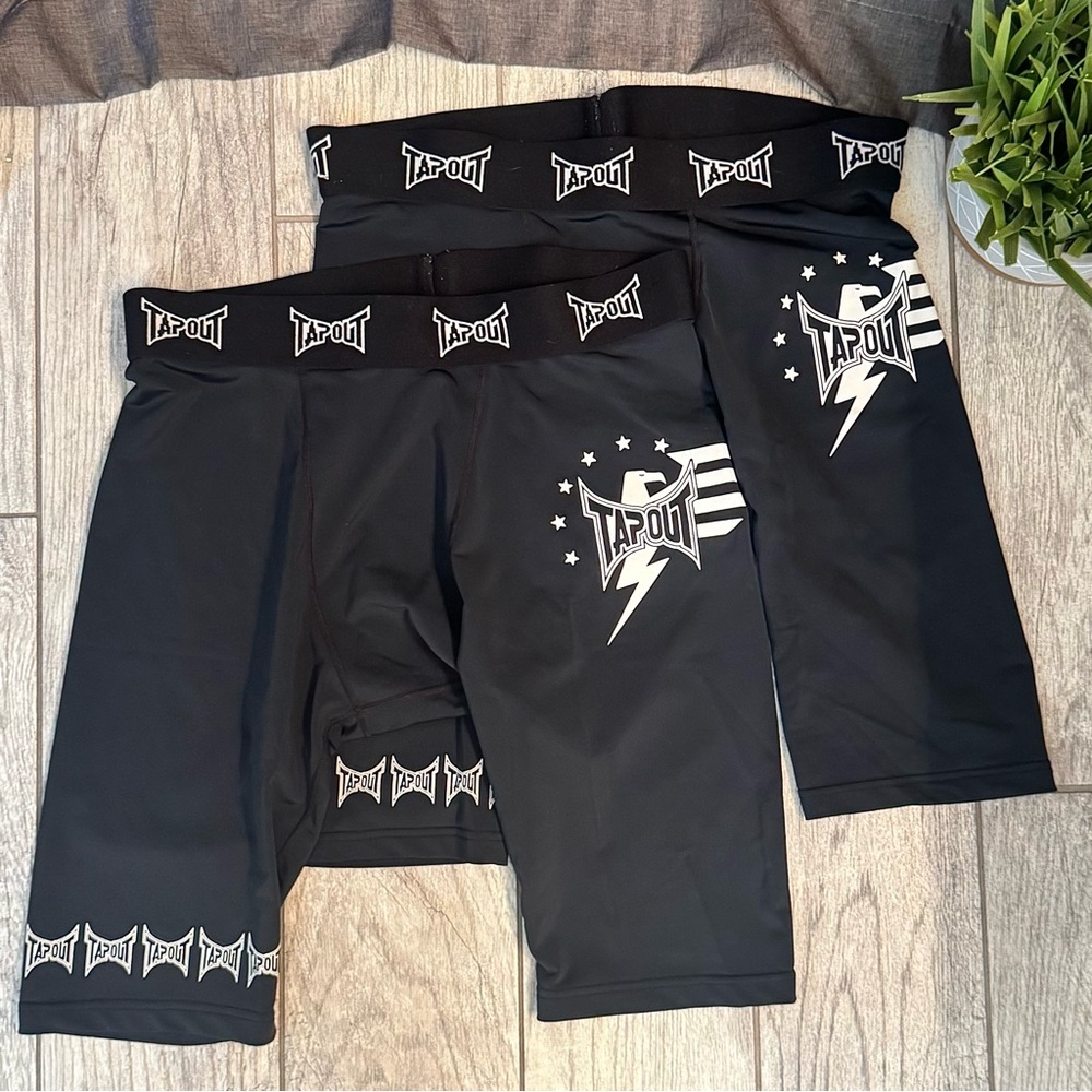 Tapout MMA Black & White Athletic Compression Shorts with Eagle Design (2 Pair)